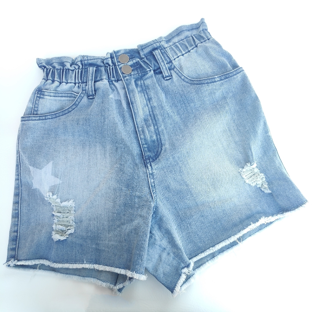 Stars Aligned Paper Bag Denim High Rise Shorts